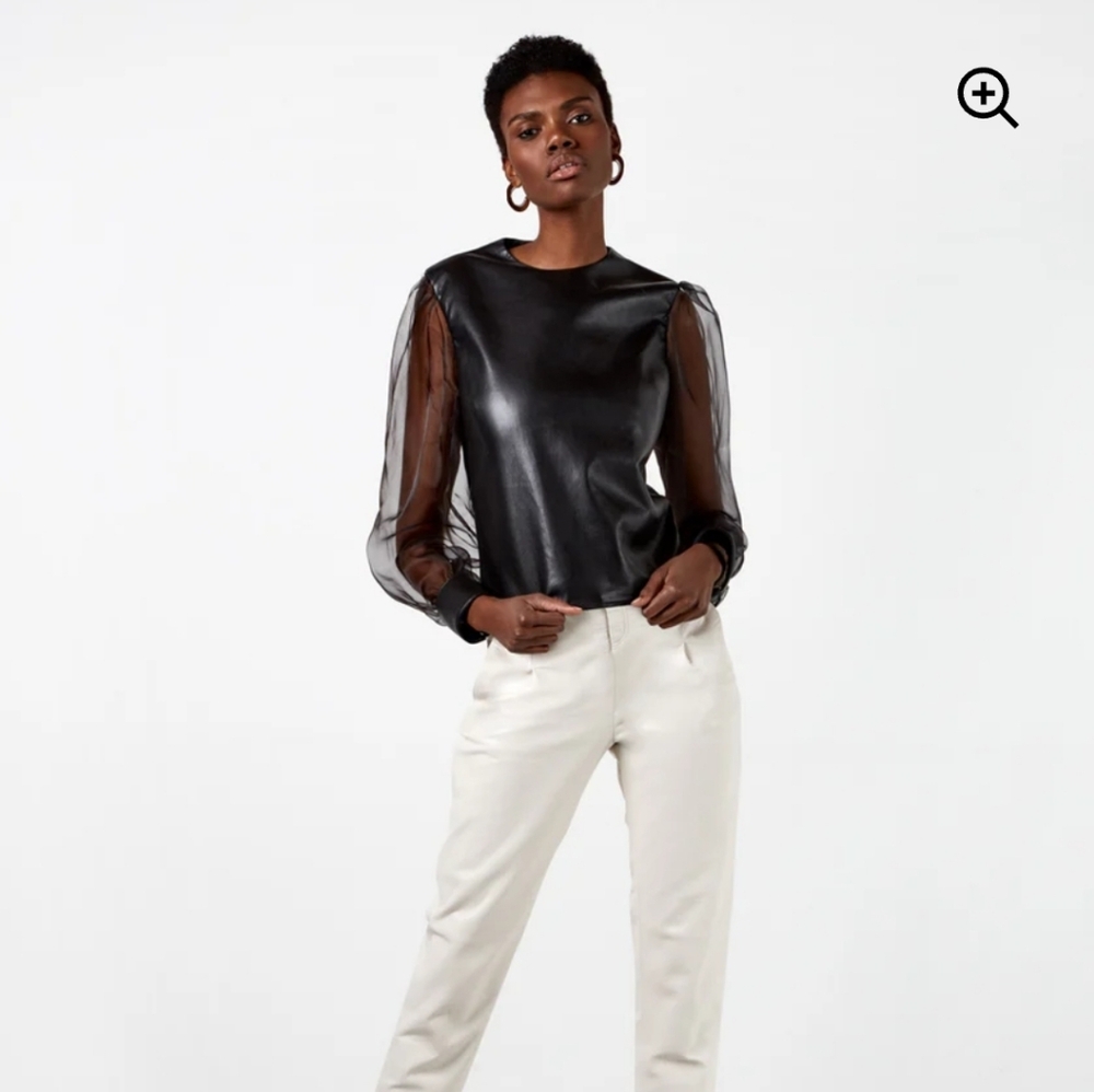 NWT ASbyDF Genevieve Recycled Leather Top Black Long Sleeve Size S $393